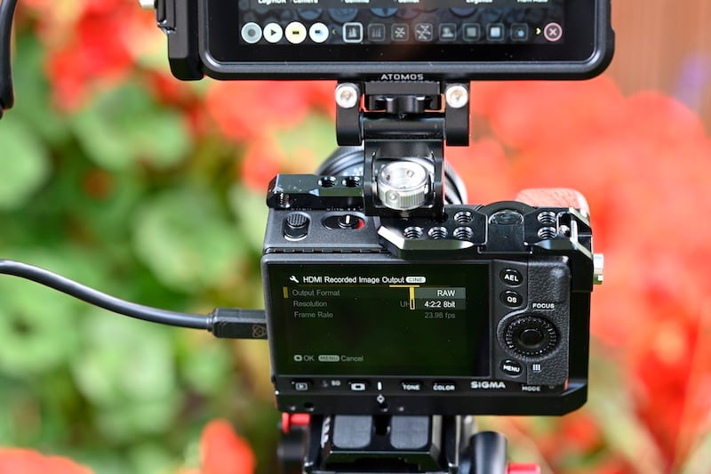 Sigma fp Atomos Ninja V RAW menu. Image: Atomos.